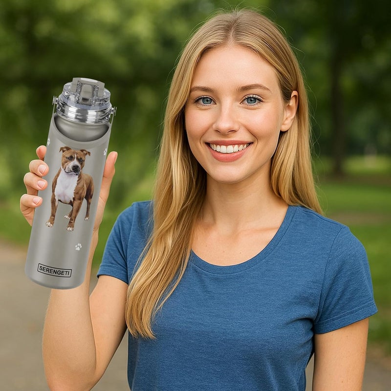 ES Pets SERENGETI 24 Oz Water Bottle Stainless Steel with Spill Proof Lid - Double walled Vacuum Insulated water flask - Realistic 3D Print of your favorite dog (Pit Bull) - Image 3